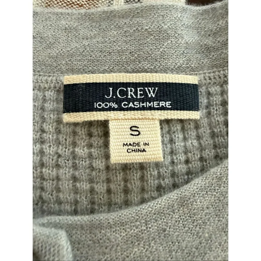J Crew 100% Cashmere Waffle Knit Thermal Henley Sweater Grey S